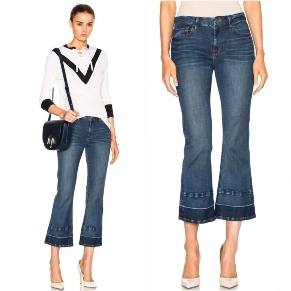Frame Denim - Dark Wash Two Toned Le Crop Mini Boot Cut Jeans Size - Picture 2 of 7
